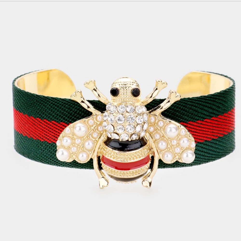 🆕 Pearl Honey Bee Color Block Cuff Bracelet - Picture 2 of 3